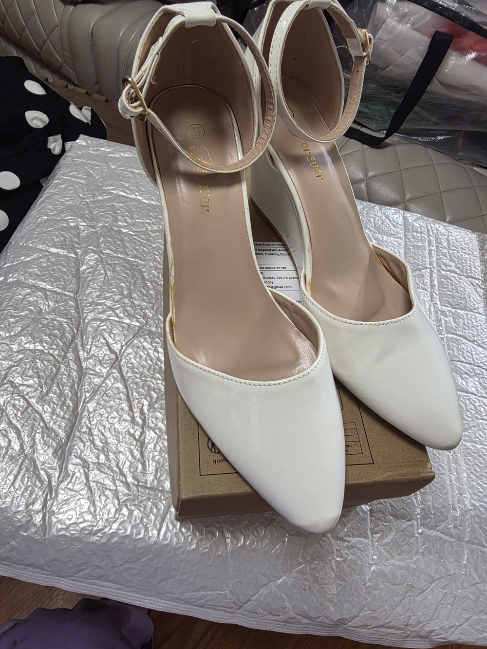 Elegant White Ankle-Strap Pointed-Toe Heels